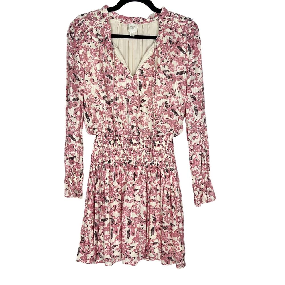 Evereve Roan + Ryan XSmall XS Pink Cream Floral Genevieve Smocked Waist Dress